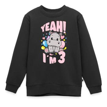 3 Years Old Bday Party 3rd Birthday Girl Hippo - Kinder Premium Organic Sweatshirt - Schwarz - Vorne - AI Model Kid Female (0cm)