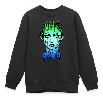MELTDOWN : Visage fondant en surcharge - Sweat Premium enfant bio - noir - Devant - AI Model Kid Female (0cm)