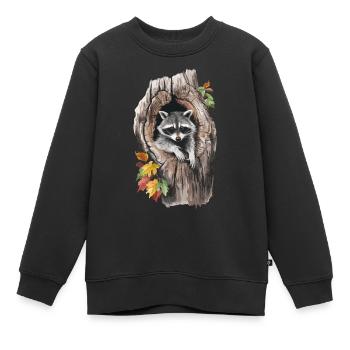 Niedlicher Waschbär in hohlem Baum für einen - Kinder Premium Organic Sweatshirt - Schwarz - Vorne - AI Model Kid Female (0cm)