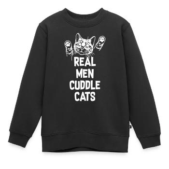 Vrai homme câlins chats - Sweat Premium enfant bio - noir - Devant - AI Model Kid Female (0cm)