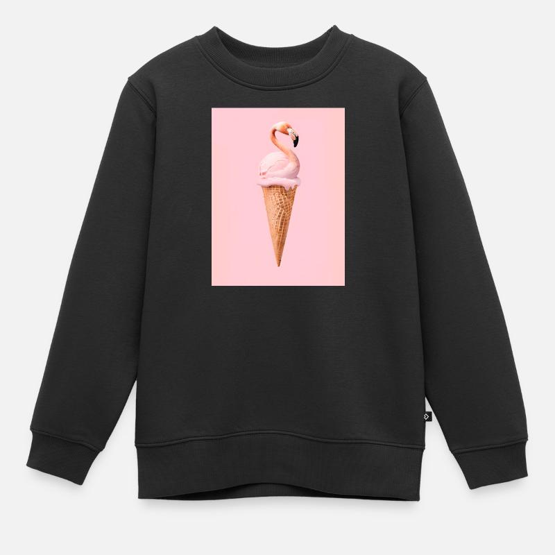 Flamingo-Eis mit Waffeltüte - Kinder Premium Organic Sweatshirt - Schwarz