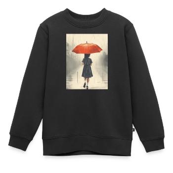 Mädchen Unter Regenschirm Bei Intensivem Regen - Kinder Premium Organic Sweatshirt - Schwarz - Vorne - AI Model Kid Female (0cm)