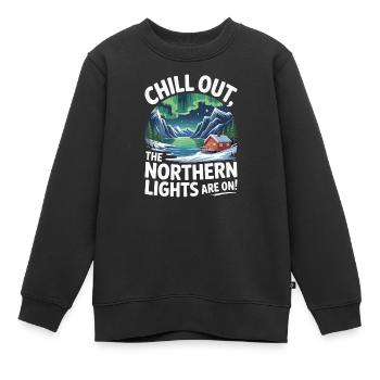 Chill Out - die Nordlichter sind an! - Kinder Premium Organic Sweatshirt - Schwarz - Vorne - AI Model Kid Female (0cm)