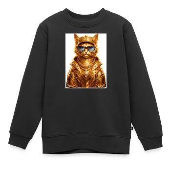 _Golden Pharaoh Cat – luxuriöser urbaner Streetwear-Stil - Kinder Premium Organic Sweatshirt - Schwarz - Vorne - AI Model Kid Female (0cm)