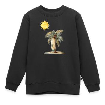 Scène de la planche de surf Sunlit Palm - Sweat Premium enfant bio - noir - Devant - AI Model Kid Female (0cm)