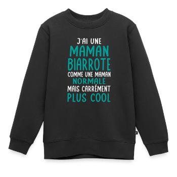 J'ai une maman Biarrote plus cool - Sweat Premium enfant bio - noir - Devant - AI Model Kid Female (0cm)
