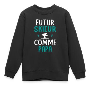 Futur skieur - Comme papa - Cadeau humour - Sweat Premium enfant bio - noir - Devant - AI Model Kid Female (0cm)