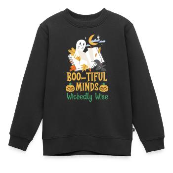Boo-tiful Minds Wickedly Wise Teacher Halloween - Kinder Premium Organic Sweatshirt - Schwarz - Vorne - AI Model Kid Female (0cm)