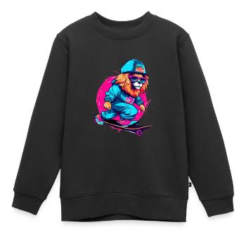 Lustiger Löwe auf Skateboard Skater Skateboarding - Kinder Premium Organic Sweatshirt - Schwarz - Vorne - AI Model Kid Female (0cm)