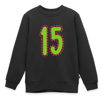 15. 15 JAHRE. 15. JAHRESTAG. 15-JÄHRIGES JUBILÄUM. - Kinder Premium Organic Sweatshirt - Schwarz - Vorne - AI Model Kid Female (0cm)