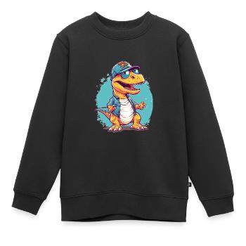 Dino mit Sonnenbrille - Kinder Premium Organic Sweatshirt - Schwarz - Vorne - AI Model Kid Female (0cm)