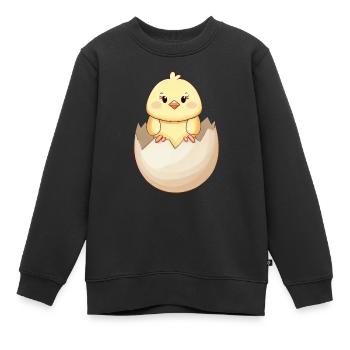 Poussin kawaii mignon, éclosion de la coquille d’œuf - Sweat Premium enfant bio - noir - Devant - AI Model Kid Female (0cm)