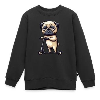 Carlin chien scooter drôle bande dessinée - Sweat Premium enfant bio - noir - Devant - AI Model Kid Female (0cm)