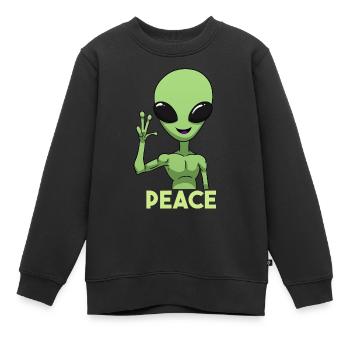 Peace Alien Friedenszeichen - Kinder Premium Organic Sweatshirt - Schwarz - Vorne - AI Model Kid Female (0cm)