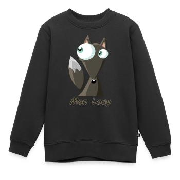 loup - Sweat Premium enfant bio - noir - Devant - AI Model Kid Female (0cm)