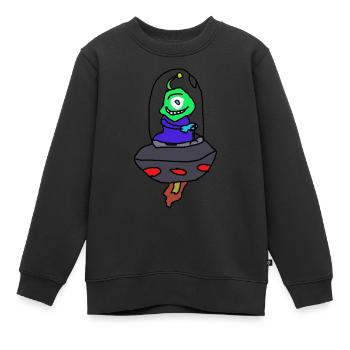 Alien Wear "DAN" - Kinder Premium Organic Sweatshirt - Schwarz - Vorne - AI Model Kid Female (0cm)