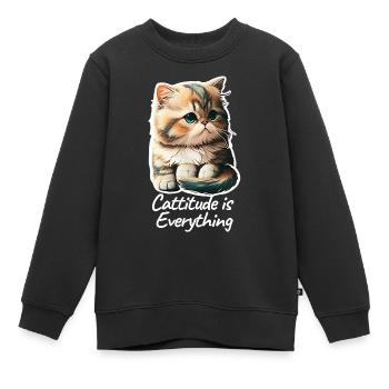 Cattitude is Everything - Kinder Premium Organic Sweatshirt - Schwarz - Vorne - AI Model Kid Female (0cm)