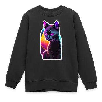 Schwarze Katze und Neoneffekt - Kinder Premium Organic Sweatshirt - Schwarz - Vorne - AI Model Kid Female (0cm)