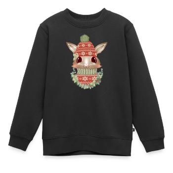 brown rabbit with sweater, bobble hat & wreath - Kids Premium Organic Sweatshirt - black - Front - AI Model Kid Female (0cm)