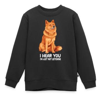 Spitz finlandais - Sweat Premium enfant bio - noir - Devant - AI Model Kid Female (0cm)