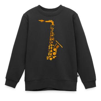Saxophon Pixel Art - Kinder Premium Organic Sweatshirt - Schwarz - Vorne - AI Model Kid Female (0cm)