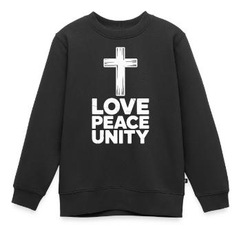 Liebe Frieden Einheit Kreuz Spiritualität - Kinder Premium Organic Sweatshirt - Schwarz - Vorne - AI Model Kid Female (0cm)