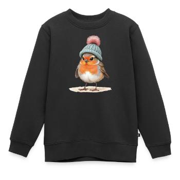 Robin in Strick-Wintermütze - Kinder Premium Organic Sweatshirt - Schwarz - Vorne - AI Model Kid Female (0cm)