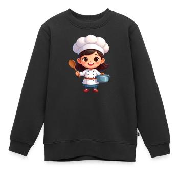 Petit cuisinier avec cuillère en bois et marmite – Kawaii Comic - Sweat Premium enfant bio - noir - Devant - AI Model Kid Female (0cm)