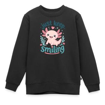 Axolotl rose souriant sous l’eau - Sweat Premium enfant bio - noir - Devant - AI Model Kid Female (0cm)