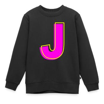 J - Dein Name - Dein Buchstabe - Kinder Premium Organic Sweatshirt - Schwarz - Vorne - AI Model Kid Female (0cm)