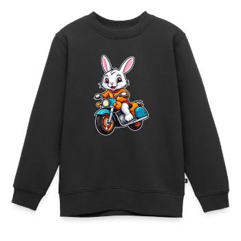 Cooler Osterhase auf dem Motorrad Bikerhase - Kinder Premium Organic Sweatshirt - Schwarz - Vorne - AI Model Kid Female (0cm)
