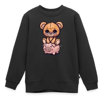 Mignon ours en peluche kawaii avec tirelire - Sweat Premium enfant bio - noir - Devant - AI Model Kid Female (0cm)