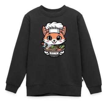 Renard kawaii avec soupe de nouilles Ramen - Sweat Premium enfant bio - noir - Devant - AI Model Kid Female (0cm)
