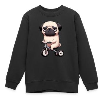 Lustiger Mops auf Dreirad Skurriler Hund läuft - Kinder Premium Organic Sweatshirt - Schwarz - Vorne - AI Model Kid Female (0cm)