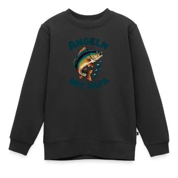Angeln mit Papa mit springendem Barsch - Kinder Premium Organic Sweatshirt - Schwarz - Vorne - AI Model Kid Female (0cm)
