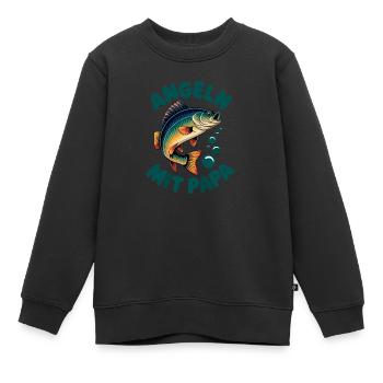 Angeln mit Papa mit springendem Barsch - Kinder Premium Organic Sweatshirt - Schwarz - Vorne - AI Model Kid Female (0cm)