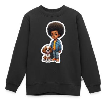 Idée cadeau enfant chien Afro Locks - Sweat Premium enfant bio - noir - Devant - AI Model Kid Female (0cm)