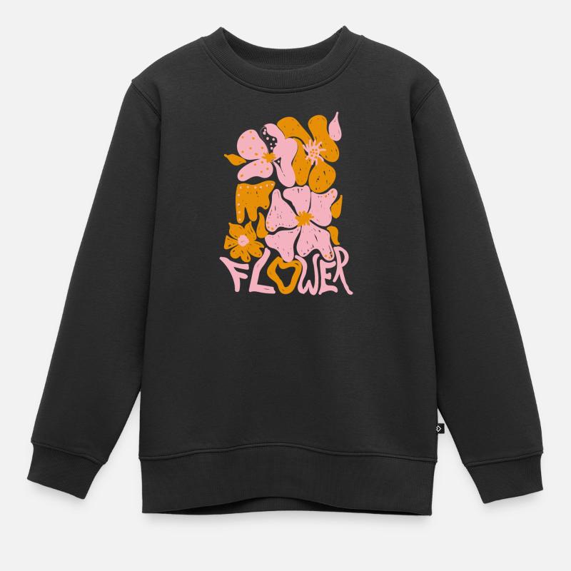 Fleur rose - Sweat Premium enfant bio - noir