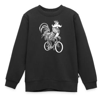 Coq & Bicycles - version blanche - Sweat Premium enfant bio - noir - Devant - AI Model Kid Female (0cm)