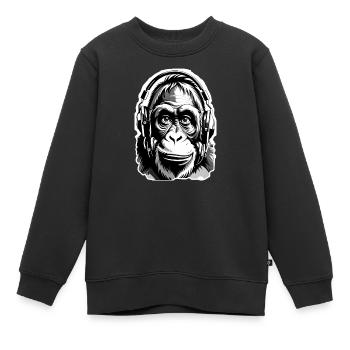 Musik Affe Gorilla mit Kopfhoerer als Geschenkidee - Kinder Premium Organic Sweatshirt - Schwarz - Vorne - AI Model Kid Female (0cm)