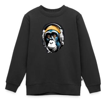 Musik Affe Schimpanse Kopfhoerer als Geschenkidee - Kinder Premium Organic Sweatshirt - Schwarz - Vorne - AI Model Kid Female (0cm)