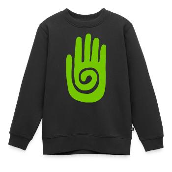 Chaman - Main de Guérison & Symbole de Protection - Vert - Sweat Premium enfant bio - noir - Devant - AI Model Kid Female (0cm)