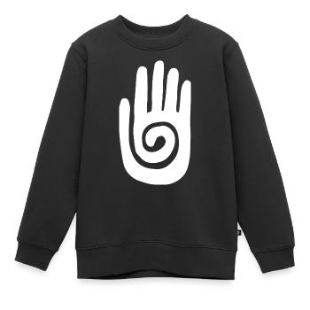 Chaman - Main de Guérison & Symbole de Protection - Blanc - Sweat Premium enfant bio - noir - Devant - AI Model Kid Female (0cm)