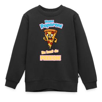 Caricature de pizza au pepperoni en colère - Sweat Premium enfant bio - noir - Devant - AI Model Kid Female (0cm)