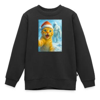  cat, Santa hat, Yeti, Christmas, snow, meme,selfi - Kinder Premium Organic Sweatshirt - Schwarz - Vorne - AI Model Kid Female (0cm)