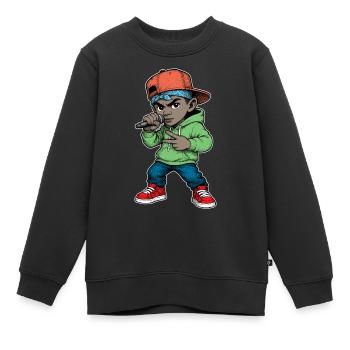 Jeune rappeur garçon avec un micro - Sweat Premium enfant bio - noir - Devant - AI Model Kid Female (0cm)