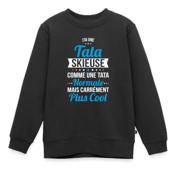 J'ai une tata skieuse plus cool - Sweat Premium enfant bio - noir - Devant - AI Model Kid Female (0cm)