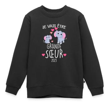 Grande soeur 2023 Annonce Petite Soeur - Sweat Premium enfant bio - noir - Devant - AI Model Kid Female (0cm)