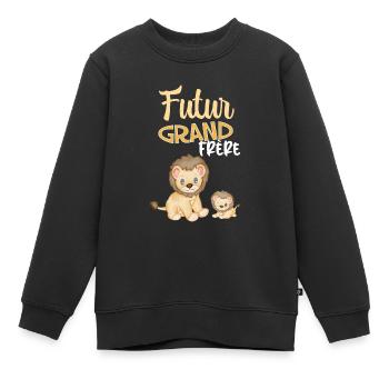 Grand frere Cadeu Petit Lion Petit Frere Bébé - Sweat Premium enfant bio - noir - Devant - AI Model Kid Female (0cm)