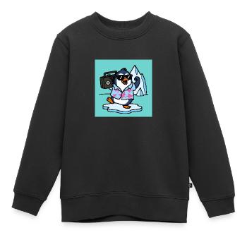 Pingouin avec jukebox Drôles d’animaux - Sweat Premium enfant bio - noir - Devant - AI Model Kid Female (0cm)